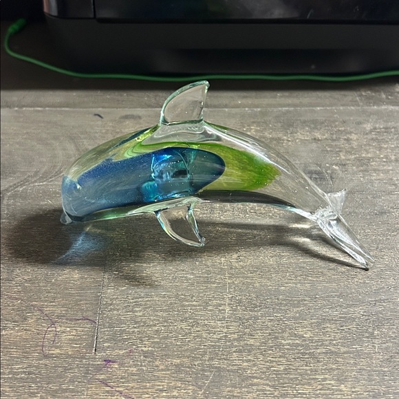 Glass Dolphin Figurine with Blue and Green Accents - Picture 2 of 3